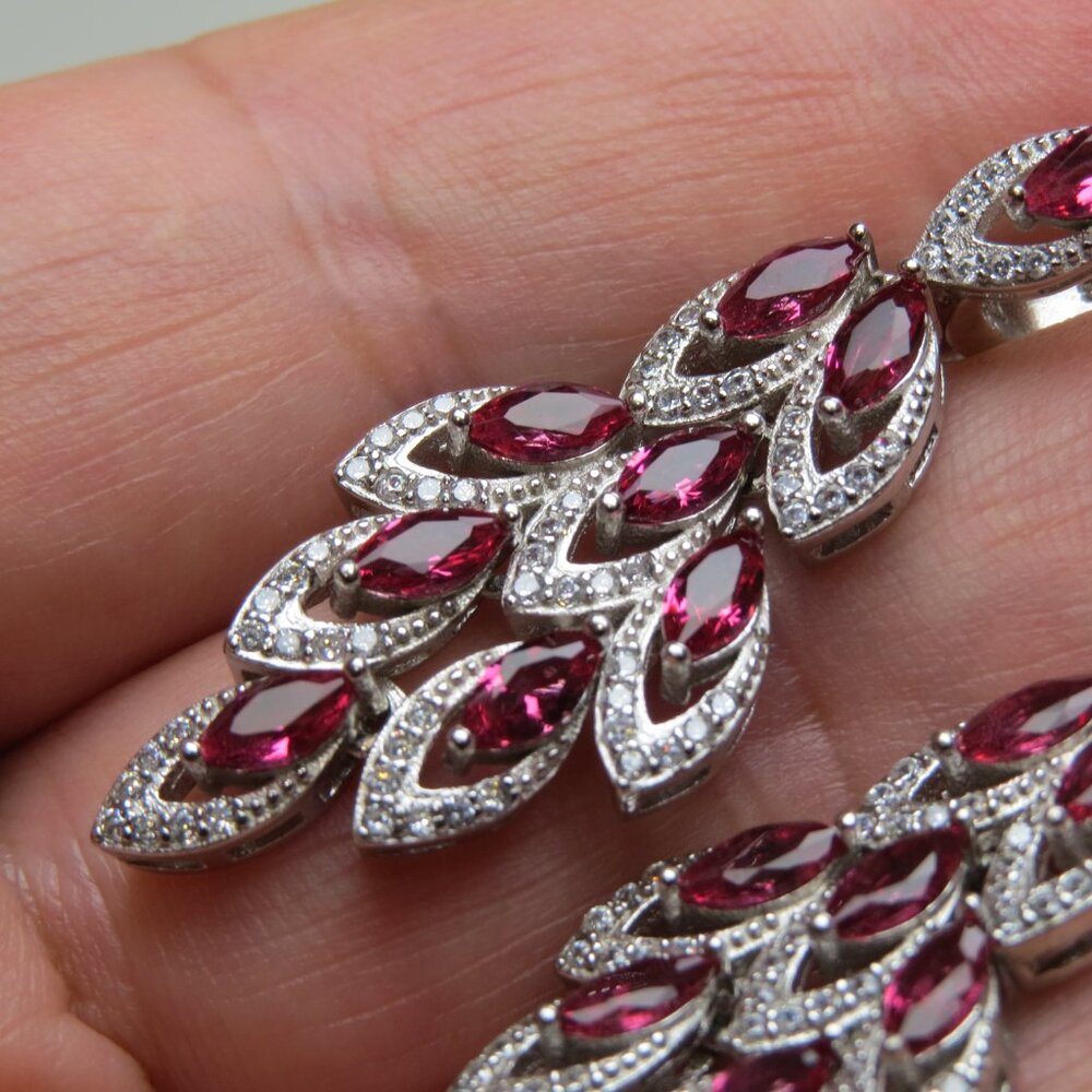 *Sterling Silver Diamond Ruby Earring - image 3